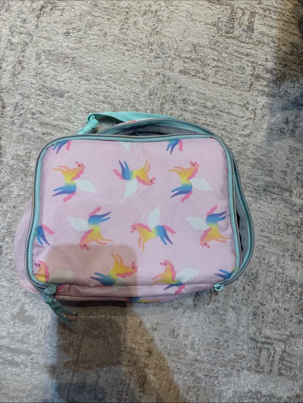 Pink Pegasus Kids Lunch Tote with Mint Trim
